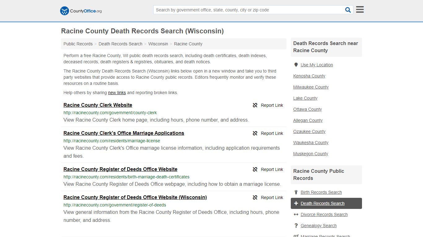 Death Records Search - Racine County, WI (Death ...