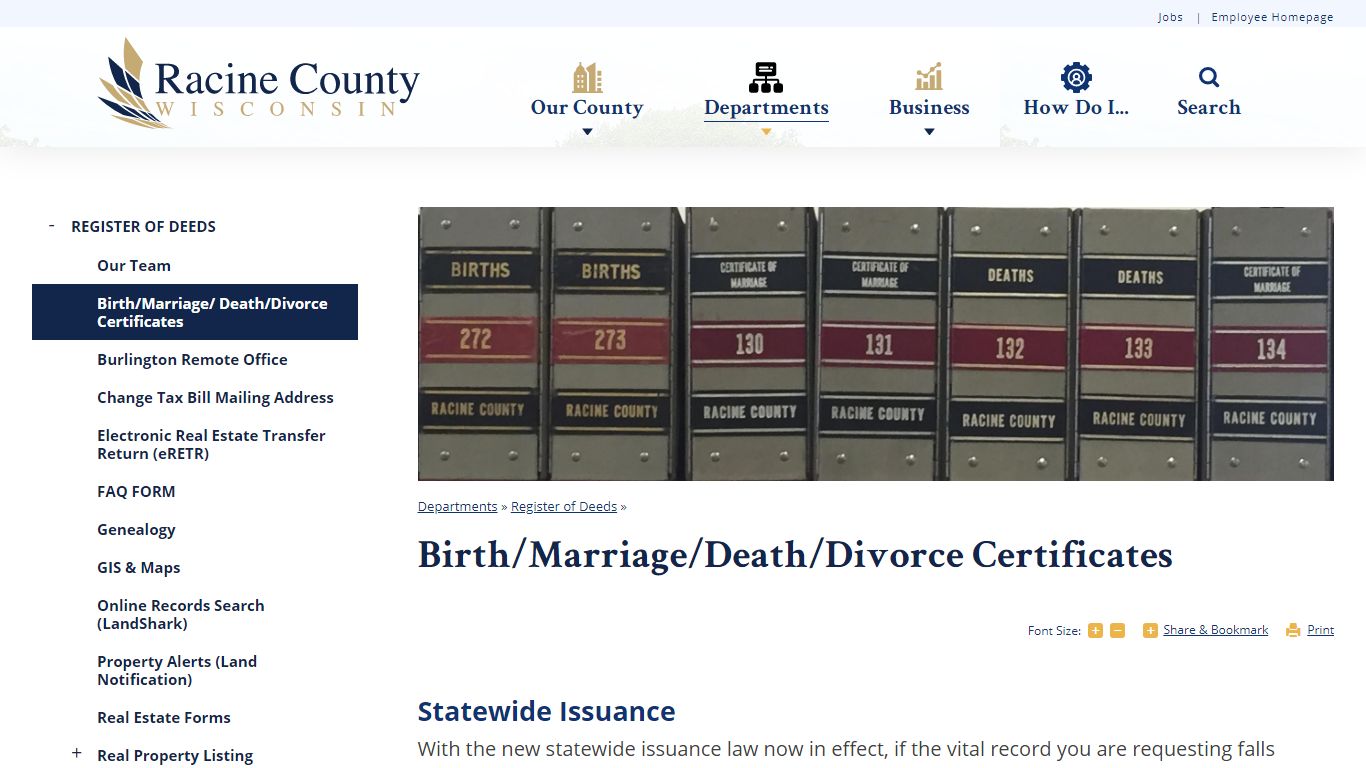 Birth/Marriage/Death/Divorce Certificates | Racine County, WI